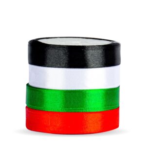 UAE National Day Ribbon Set – 4 Colors, 10 Yards Each, Red Green White Black Decorative Ribbons for Crafts, Gift Wrapping & Party Decorations