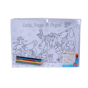 Stationery Sketch & Coloring Placemat Set – Cats, Dogs & Pugs Theme