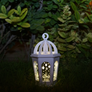 Ramadan Kareem White LED Lantern Lamp – Islamic Moon & Star Decorative Light for Home, Eid & Ramadan